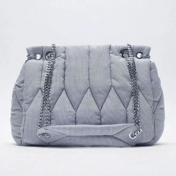 NWT. Zara Blue Pinstripe Quilted Shoulder Bag. - Picture 1 of 11